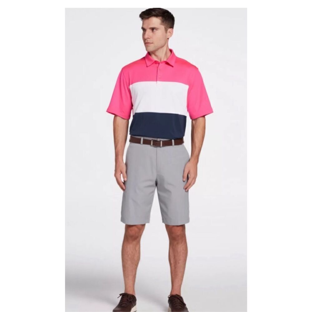 Walter Hagen S perfect 11 bold color block polo intense pink navy golf shirt
